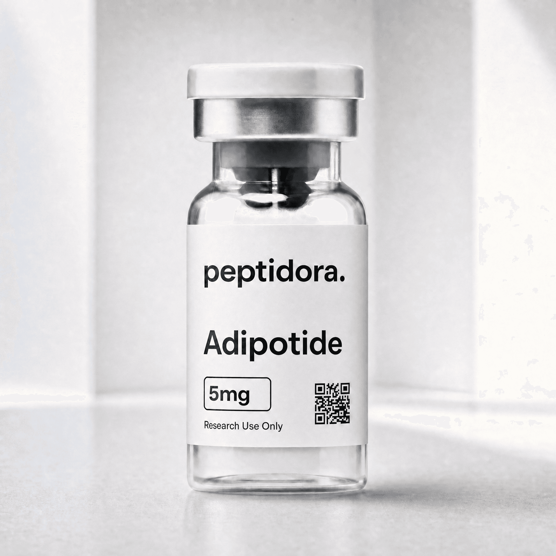 Adipotide, 5 mg. Fotografía original del vial PEPTIDORA.