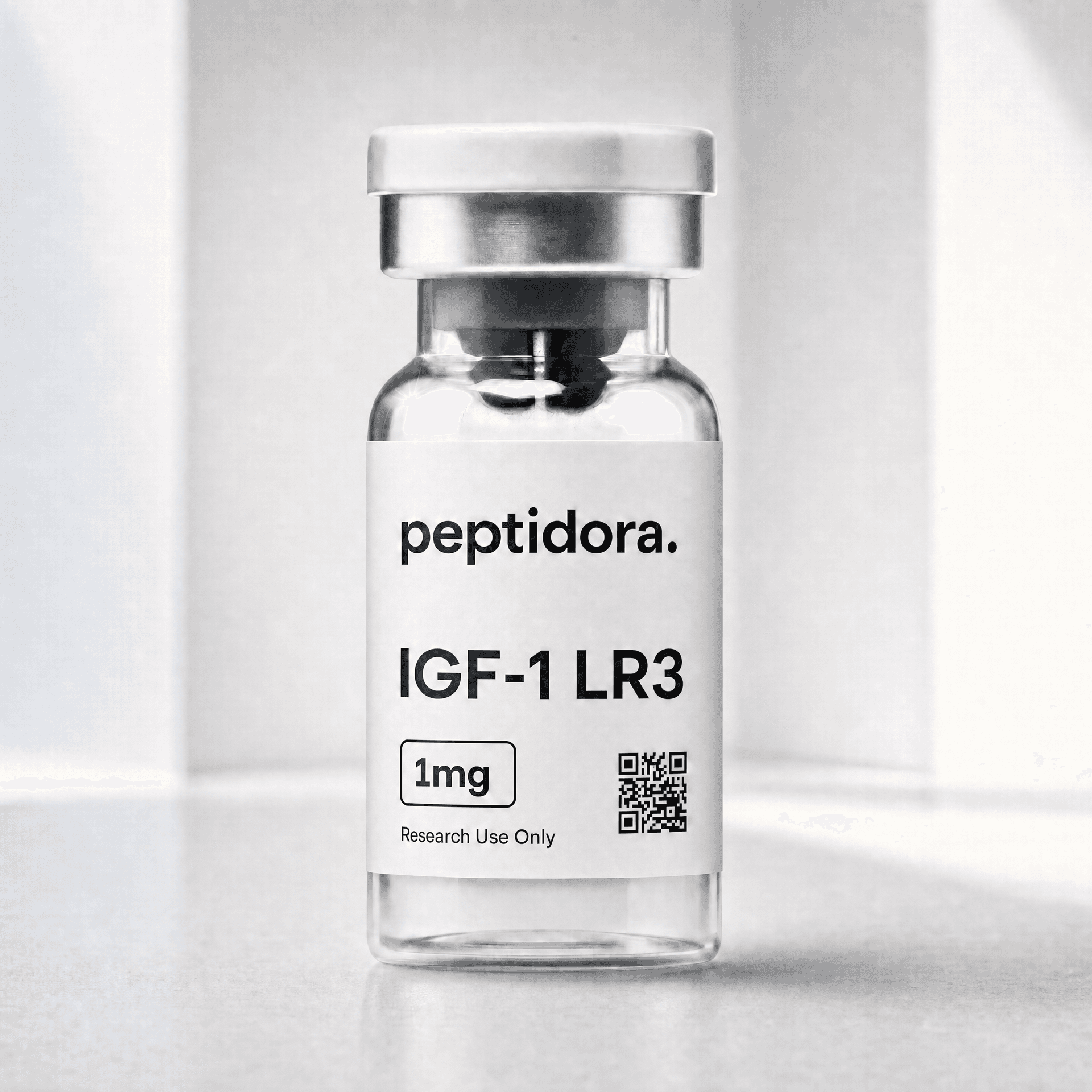 IGF-1 LR3, 1 mg. Fotografía original del vial PEPTIDORA.