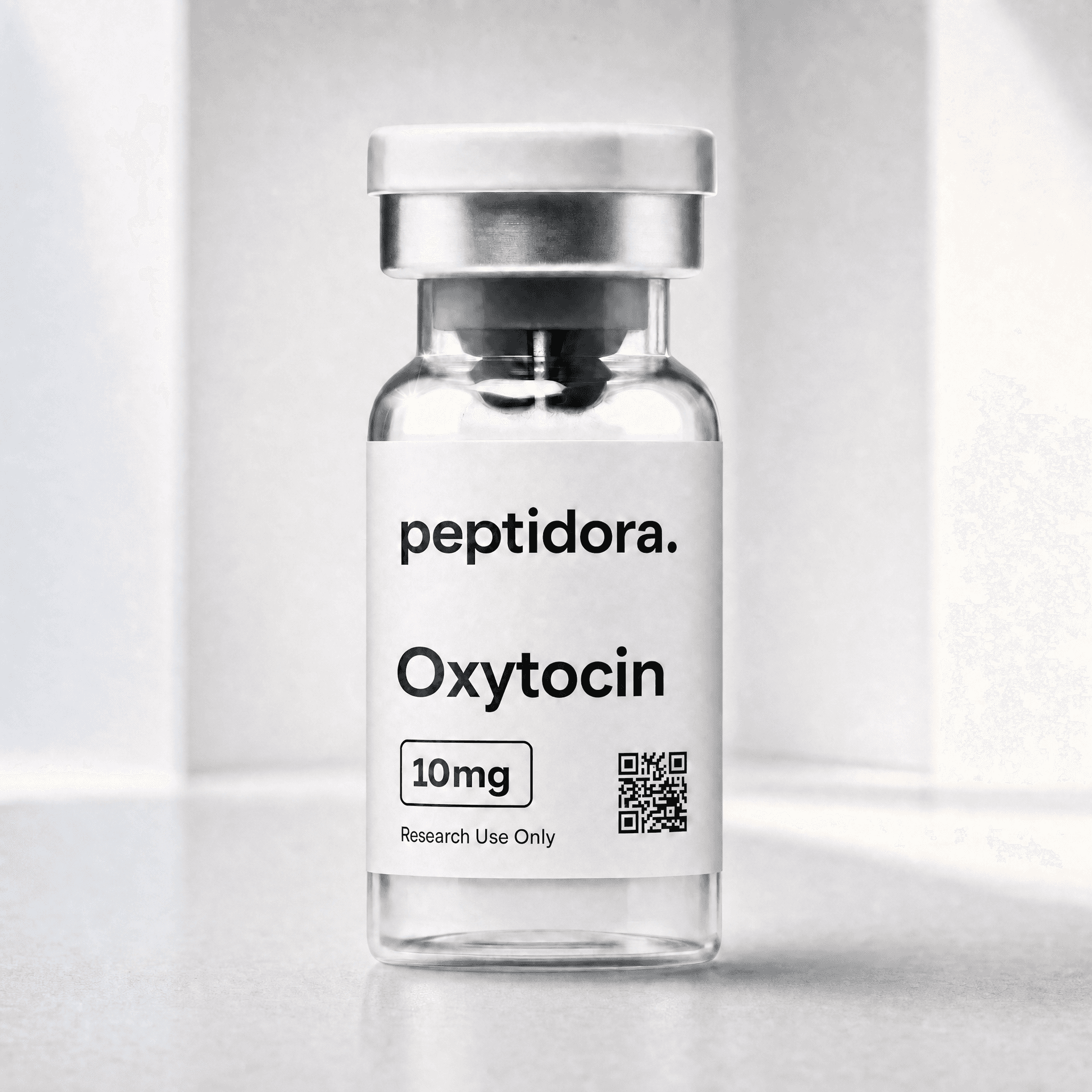 Oxitocina, 10 mg. Fotografía original del vial PEPTIDORA.