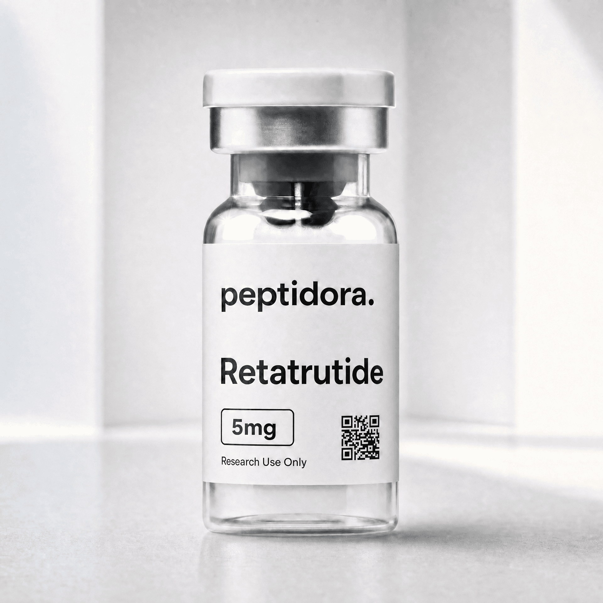 GLP-3 (RET), 5 mg. Fotografía original del vial PEPTIDORA.
