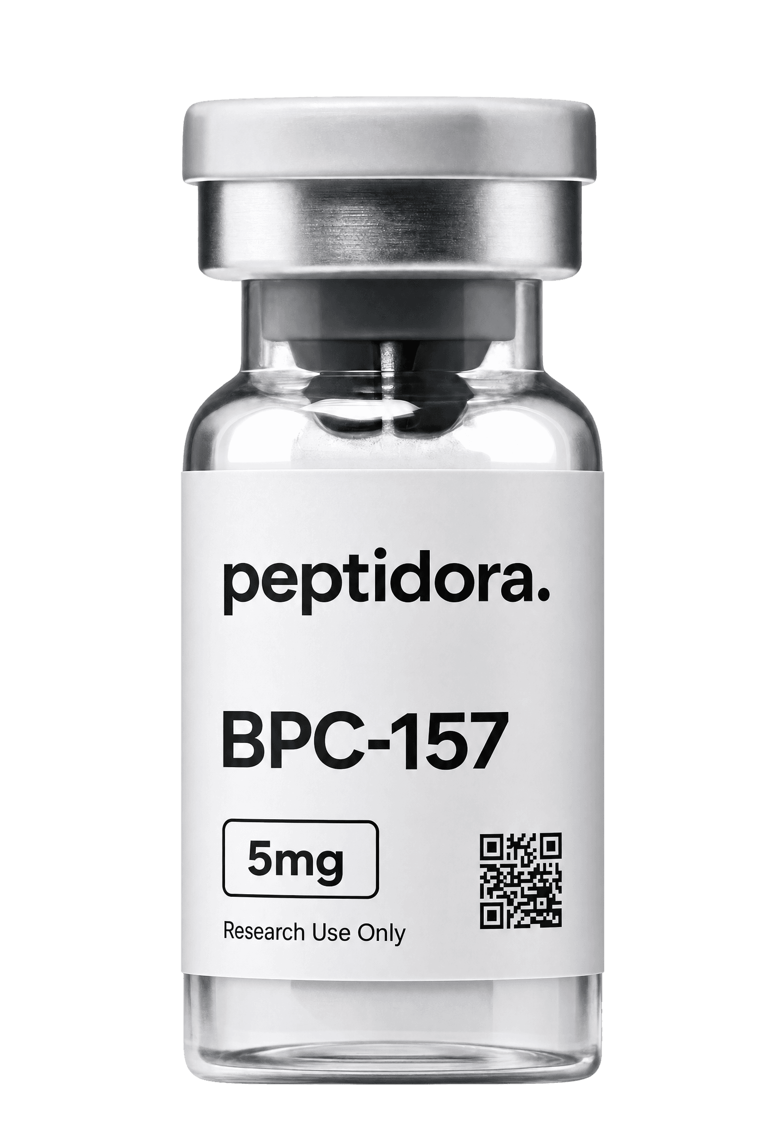 BPC-157, 5 mg. Vial PEPTIDORA completo.