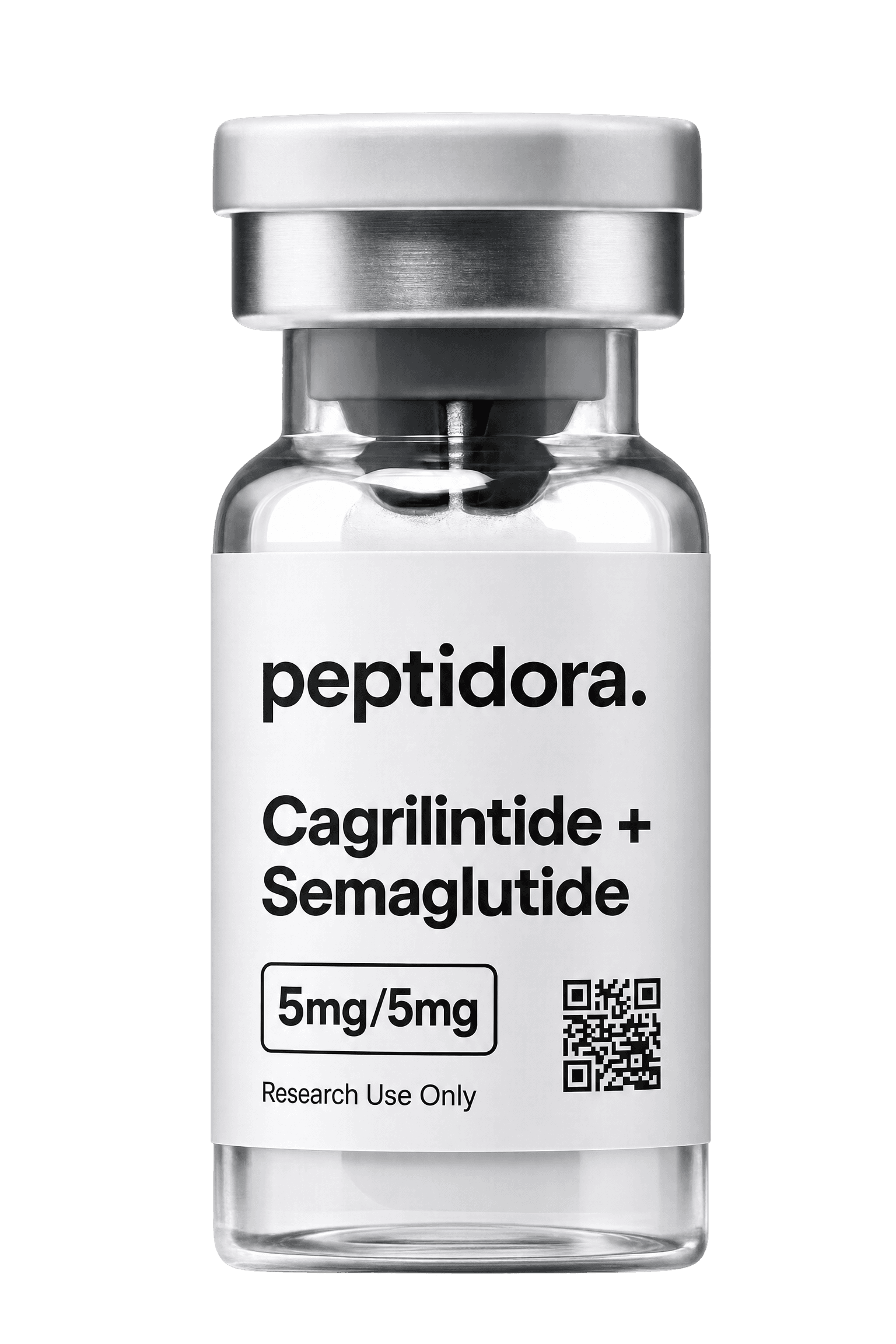 Cagrilintide + Semaglutide, 5 mg + 5 mg. Vial PEPTIDORA completo.