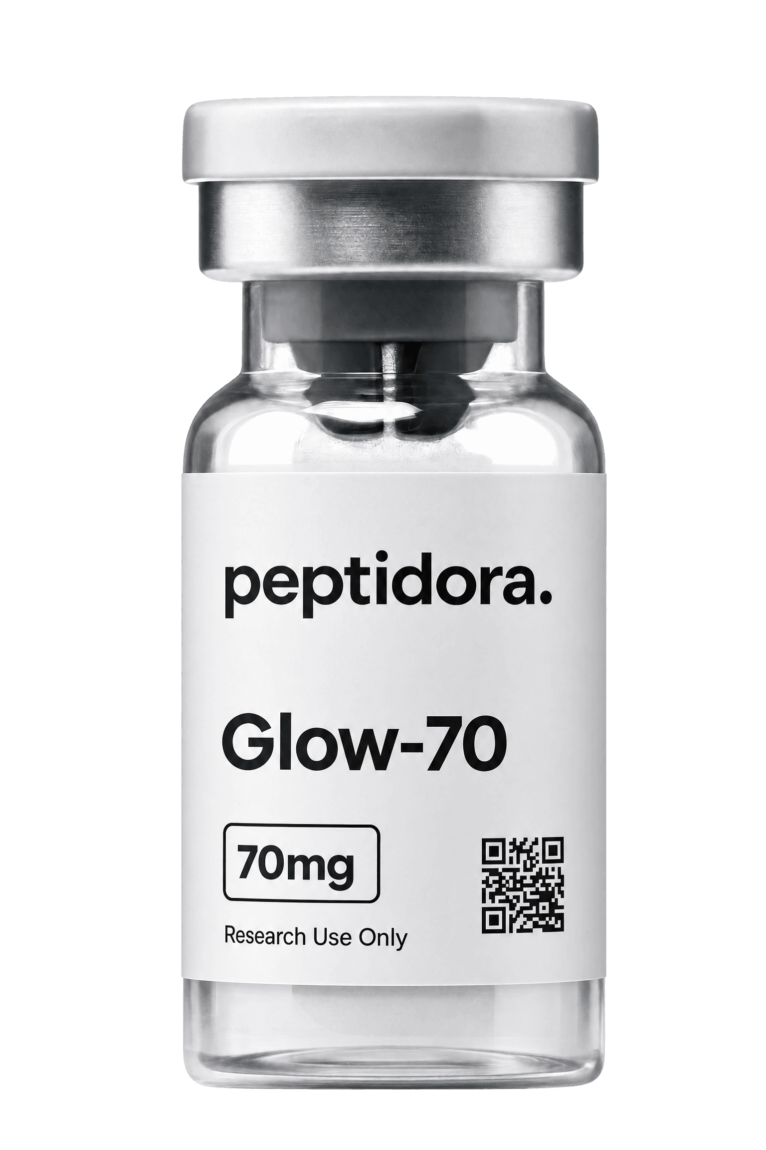Glow-70, 70 mg. Vial PEPTIDORA completo.