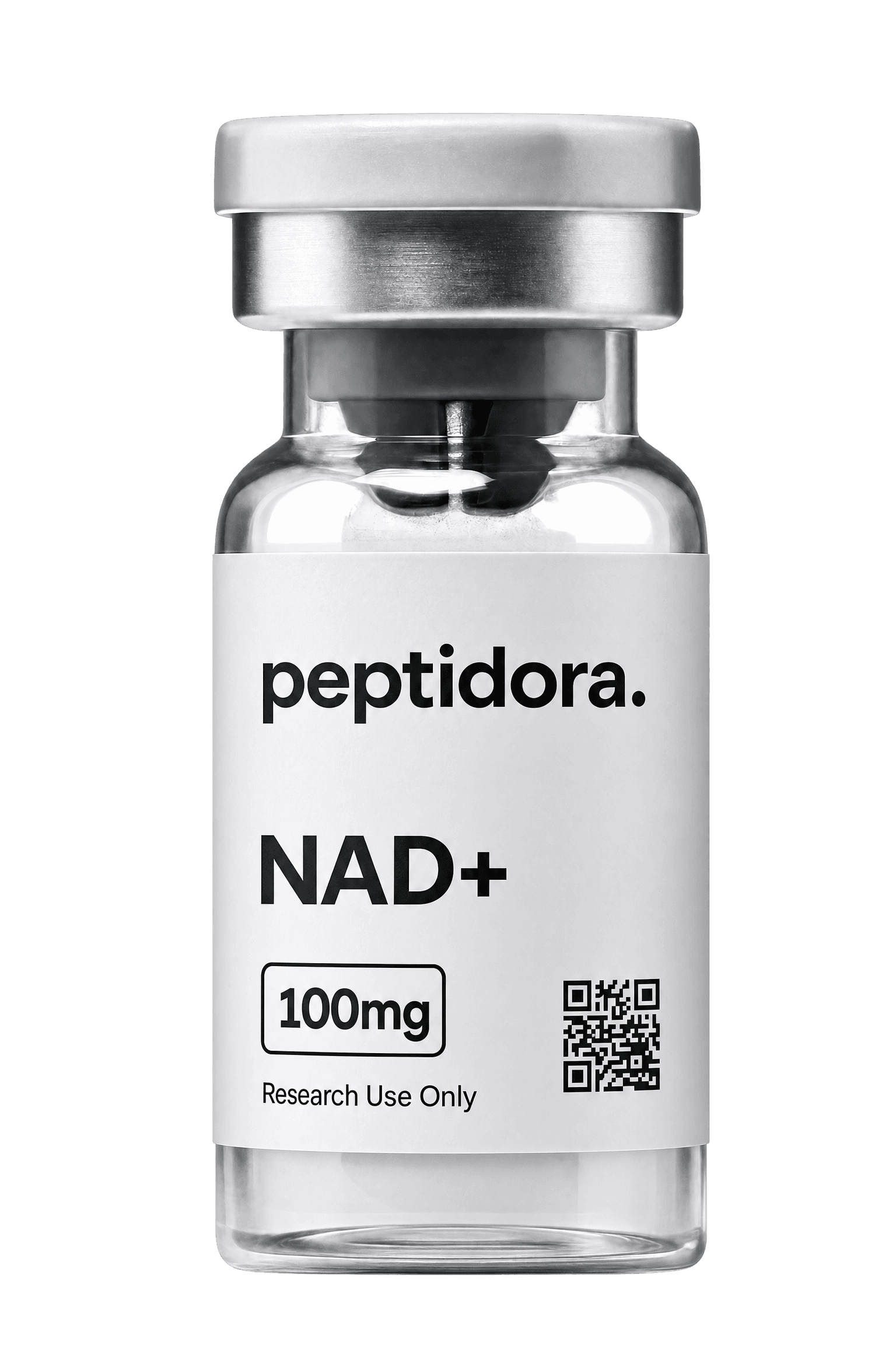 NAD+, 100 mg. Vial PEPTIDORA completo.